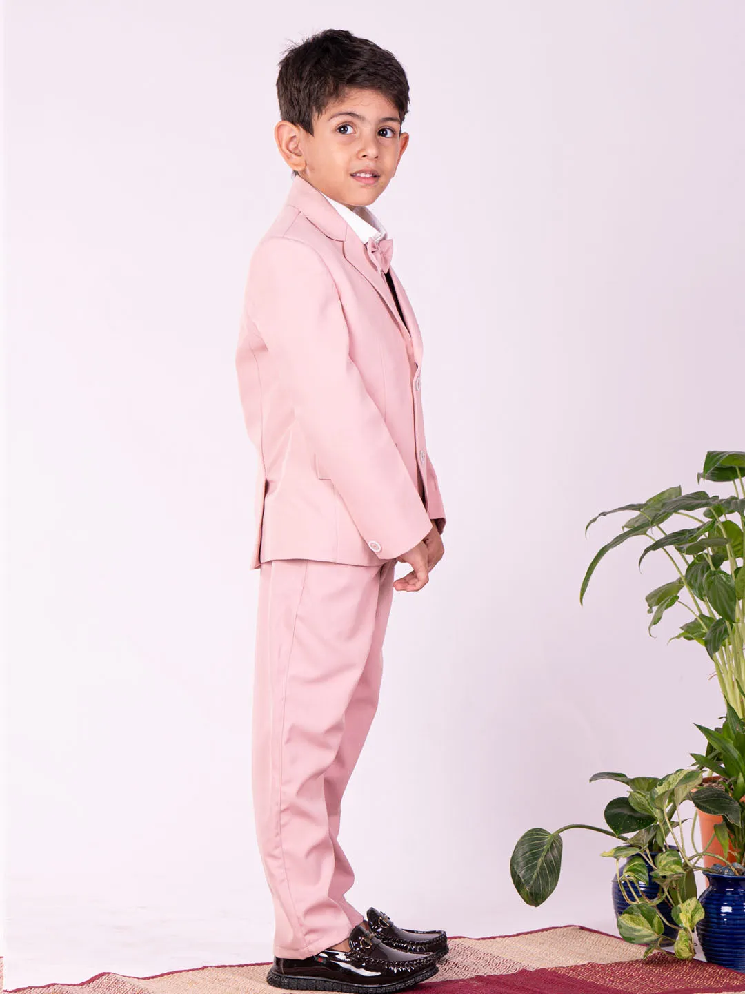 White And Pink Shirt Blazer Waist Coat Pant for Boys by VASTRAMAY