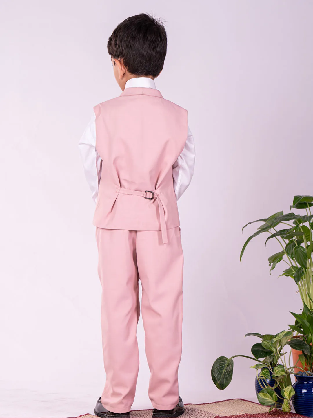 White And Pink Shirt Blazer Waist Coat Pant for Boys by VASTRAMAY