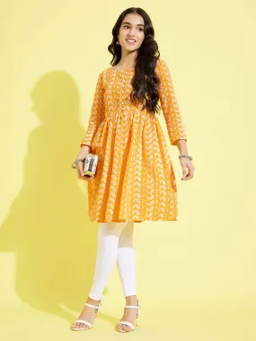 VASTRAMAY Orange Cotton Chikankari Kurta Set for Girls