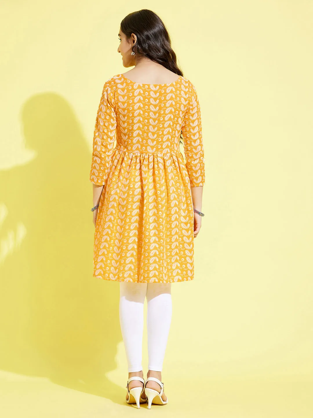 VASTRAMAY Orange Cotton Chikankari Kurta Set for Girls