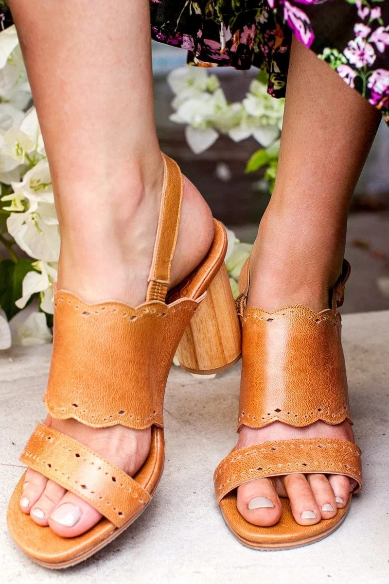 Vintage Tan Crystal Glow Leather Heels