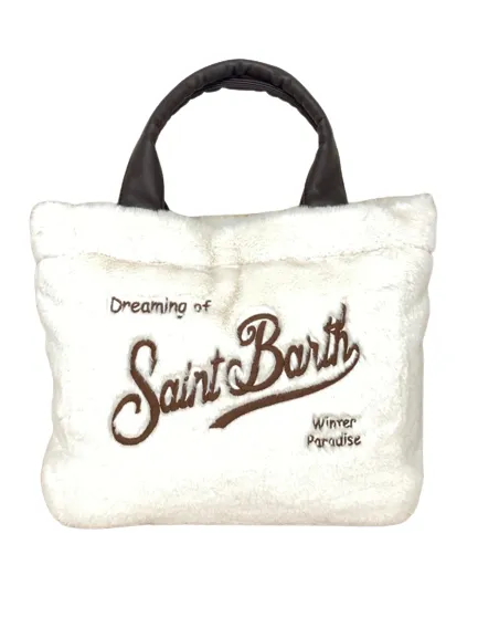 White fur women's bag with front logo