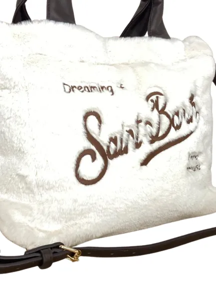 White fur women's bag with front logo