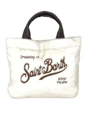 White fur women's bag with front logo