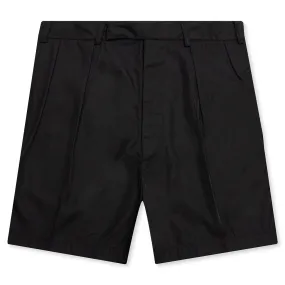 Wide Fit Mini Shorts Double Pleats Black