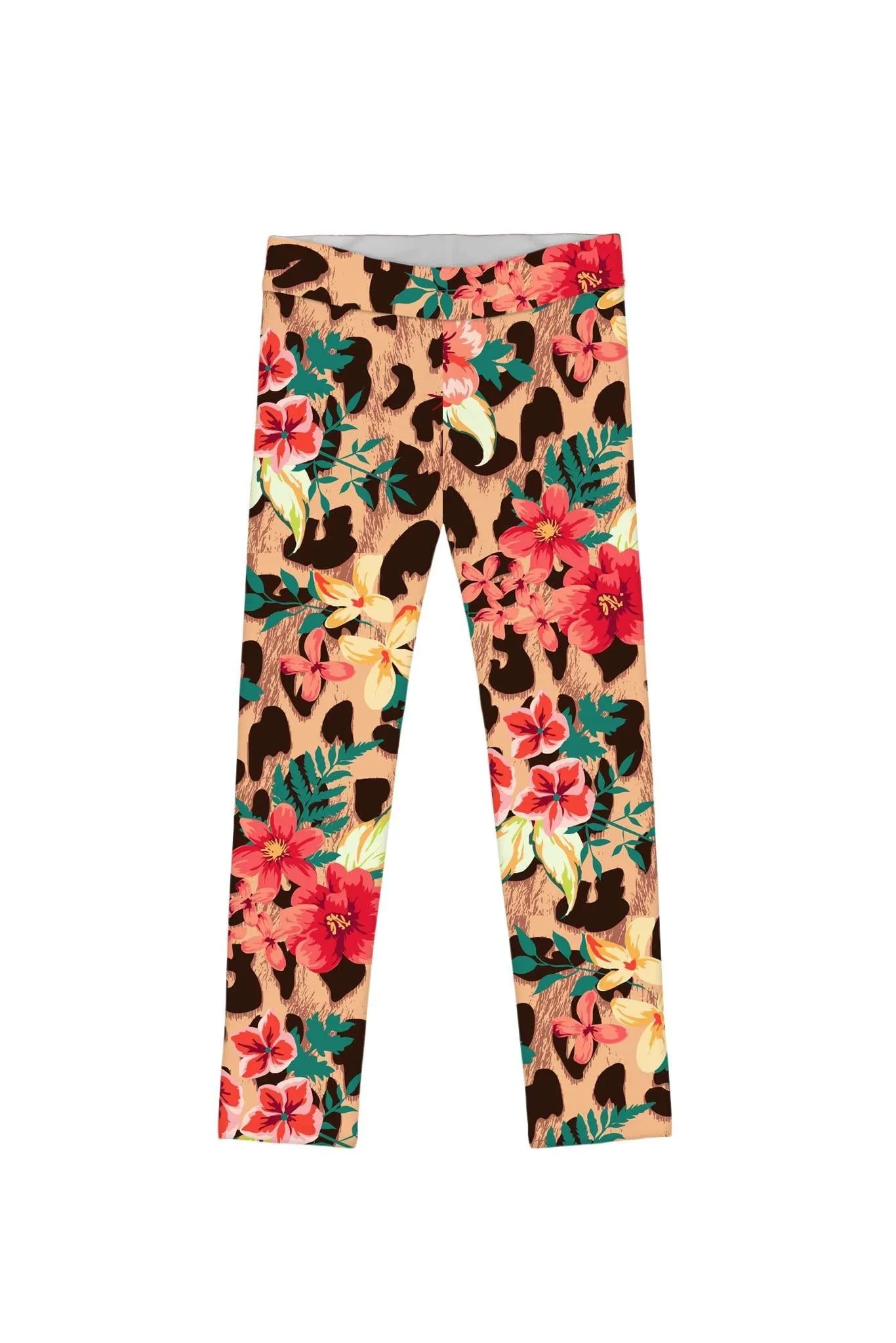 Lucy Cute Floral Leopard Print Leggings for Girls - Wild & Free