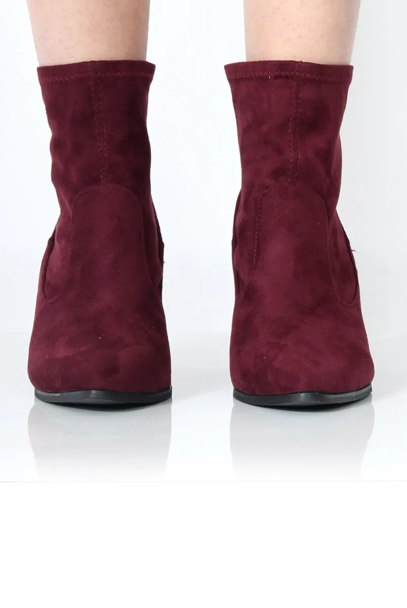 Wine Red Suede Booties