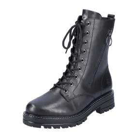 Women's Black Leather Biker Boots with Warm Lining - Remonte D2281-01