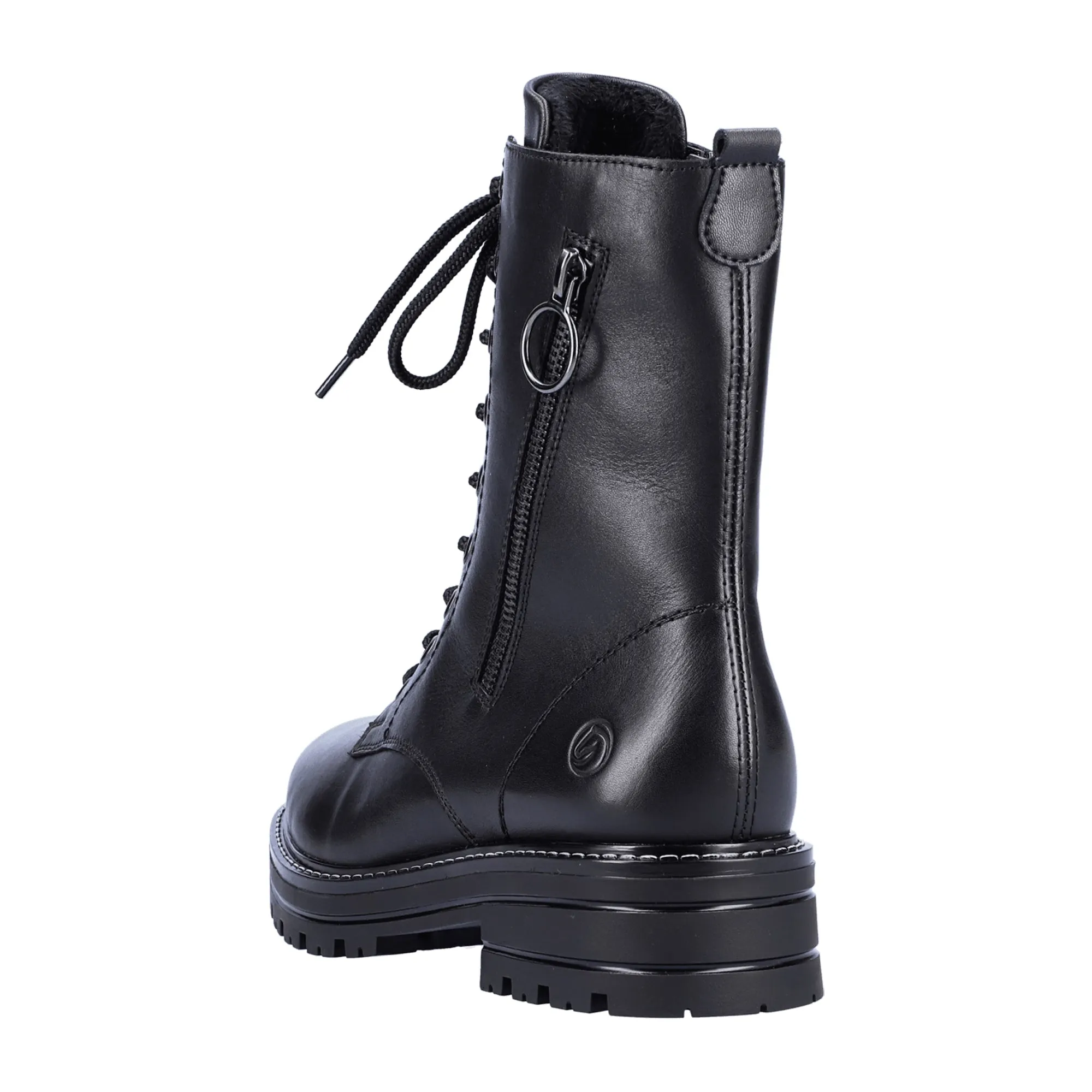 Women's Black Leather Biker Boots with Warm Lining - Remonte D2281-01