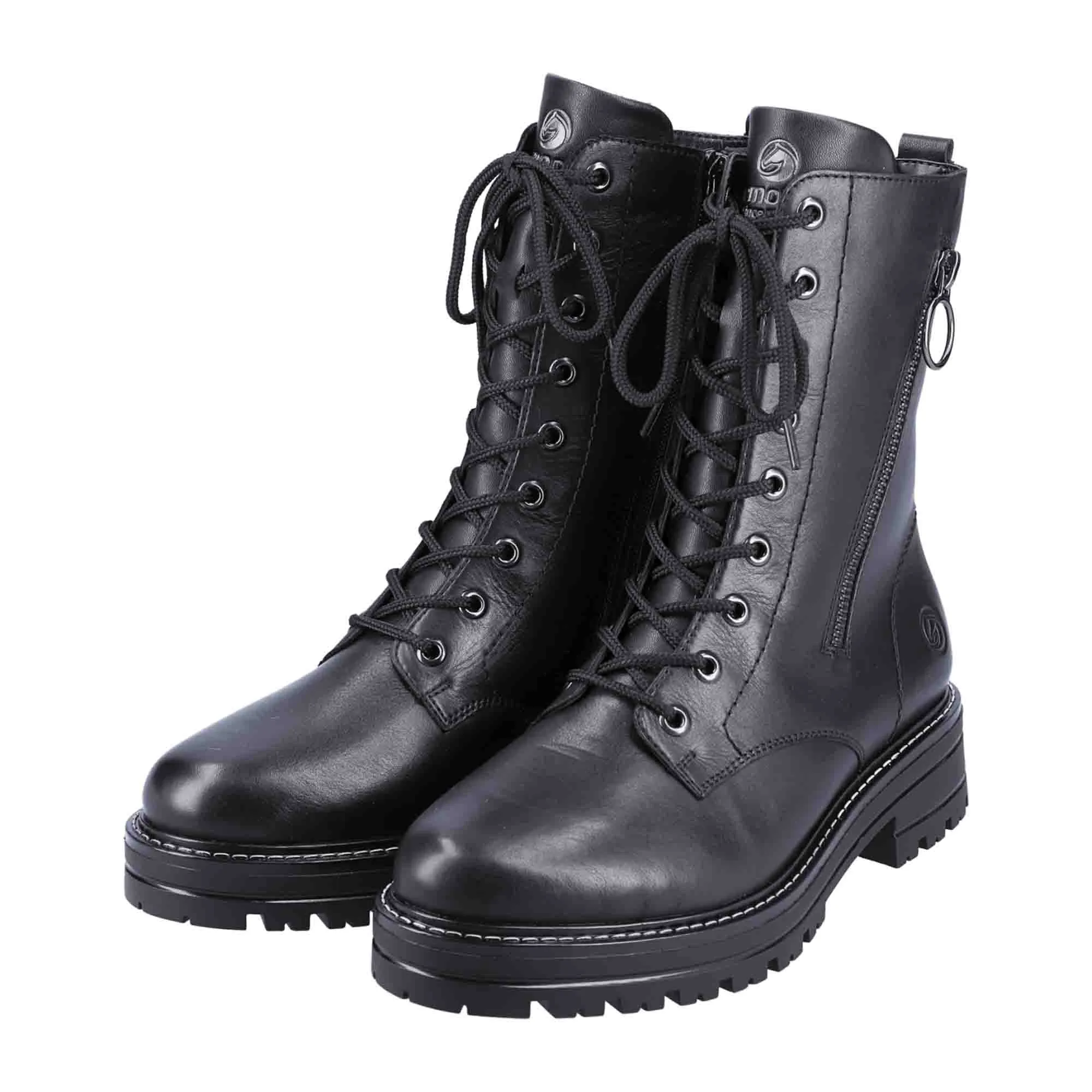 Women's Black Leather Biker Boots with Warm Lining - Remonte D2281-01