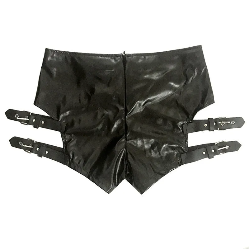 Women's Black Buckle Belted Nightclub Pole Dance Shorts