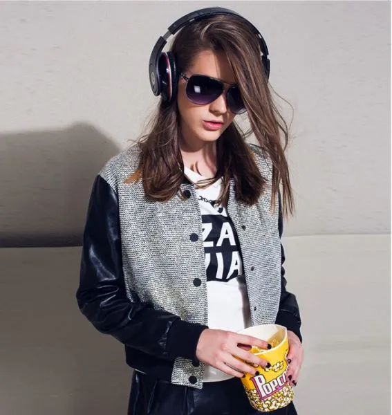 Women's Leather Sleeve Metallic Baseball Jacket