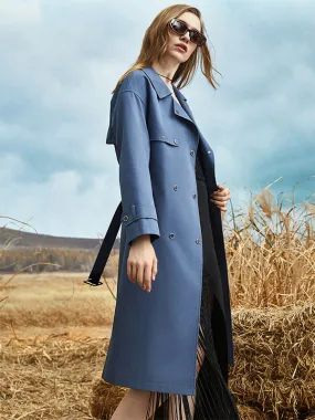 Trench Coat with Turn-down Collar, Belt, Long Sleeves for Women - Fall/Spring Outerwear