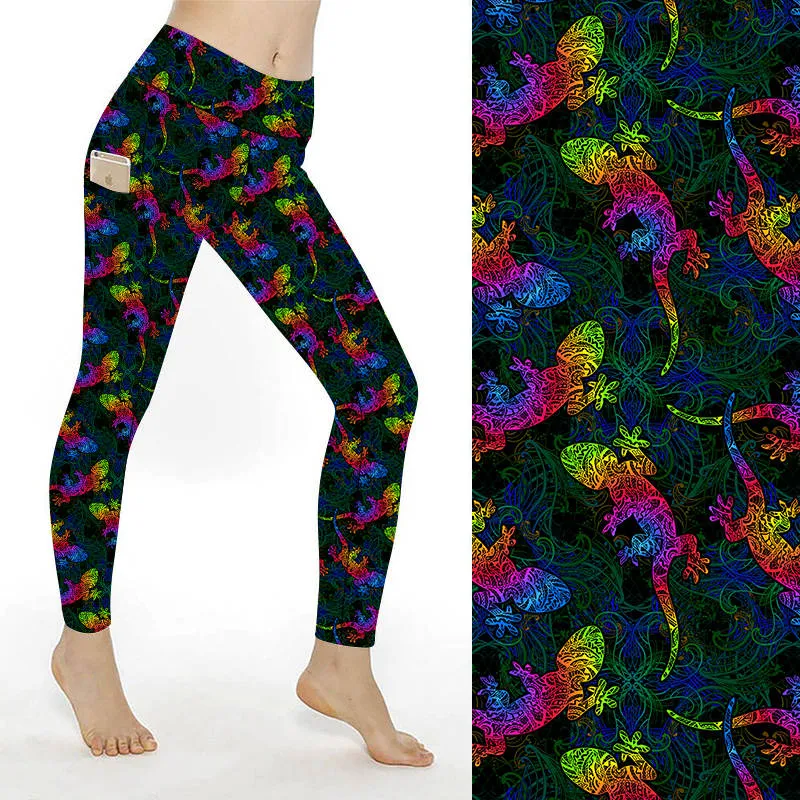 Yoga Leggings- Rainbow Geckos